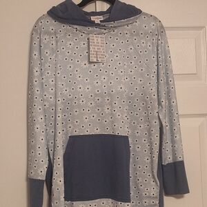 LuLaRoe Amber Women's Blue Floral Hoodie Size Large NWT